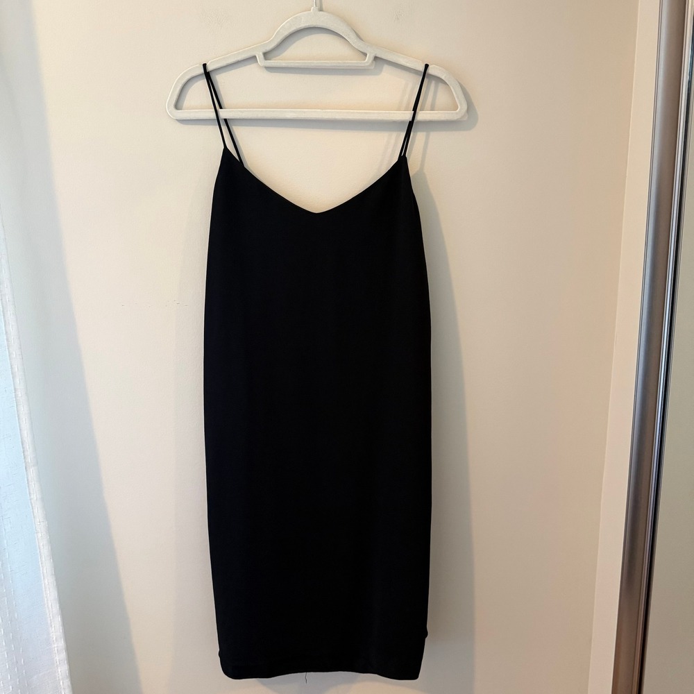 Vince Black Spaghetti Strap Slip Dress Viscose Blend Size Large V-Neck